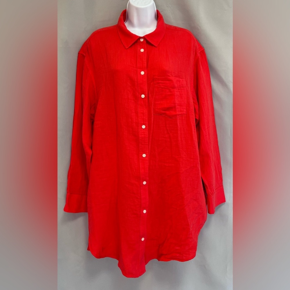 GAP Weekend Tunic Button Down Shirt Womens Sz L Crinkle Gauze 100% Cotton‎ Top